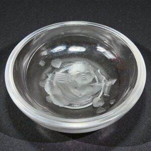 Verlys Cupid and Hearts Clear Crystal Bowl Frosted Signed Heavy 6inch Dish AS IS